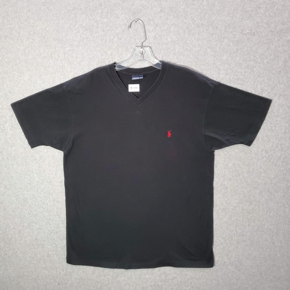 Polo Ralph Lauren Men T-Shirt Medium Black Logo Embroidered Short Sleeve V Neck